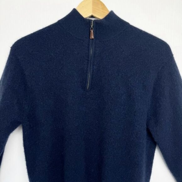 Peter Millar Artisan Crafted 100% Cashmere Flex Quarter-Zip blue Sweater Medium - Picture 3 of 12
